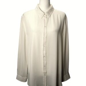 Banana Republic Dillon Classic Fit Women's Sheer Cream Long Sleeve Blouse XL